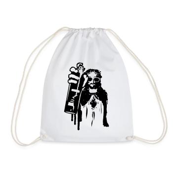 cool Street Art Jesus - Sprayer in graffiti style - Drawstring Bag - white - Front