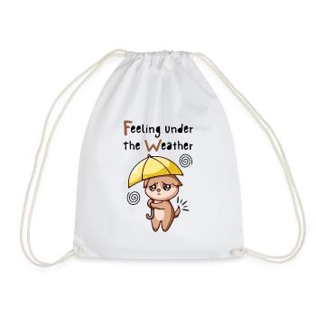 Feeling Under The Weather. Cat With Umbrella. - Drawstring Bag - white - Front