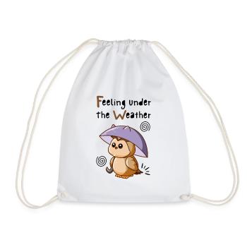 Feeling Under The Weather. Cute Owl With Umbrella. - Drawstring Bag - white - Front