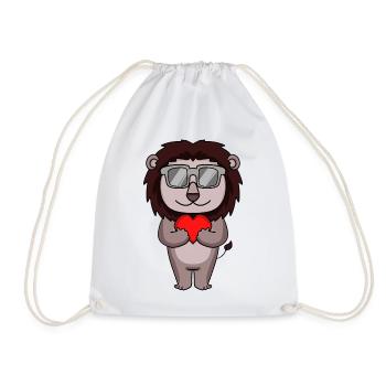 Lion with sunglasses and heart - Drawstring Bag - white - Front