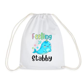 Kawaii Narwhal. Feeling Stabby. Horned Whale Pun. - Drawstring Bag - white - Front