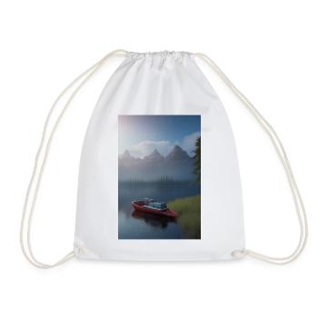 Landscape with lake, boat and mountains - Drawstring Bag - white - Front