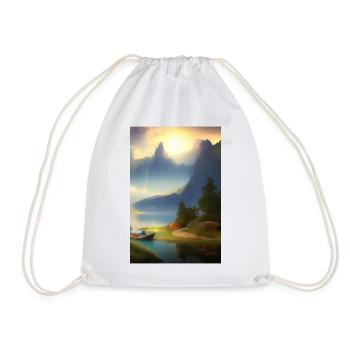 Landscape with lake, boat and mountains - Drawstring Bag - white - Front