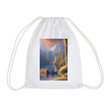 Landscape with lake, boat and mountains - Drawstring Bag - white - Front