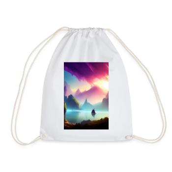 Landscape with lake, boat and mountains - Drawstring Bag - white - Front