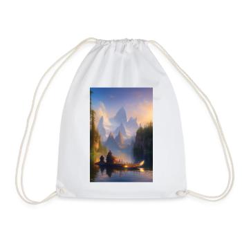 Landscape with lake, boat and mountains - Drawstring Bag - white - Front