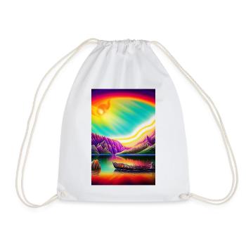 Landscape with lake, boat and mountains - Drawstring Bag - white - Front