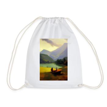 Landscape with lake, boat and mountains - Drawstring Bag - white - Front