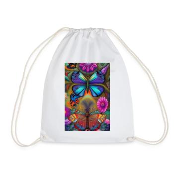 Flowers and Butterfly - Drawstring Bag - white - Front