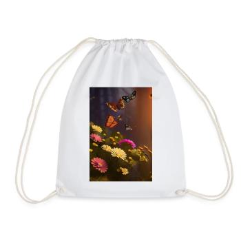 Flowers and Butterfly - Drawstring Bag - white - Front