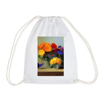 Flowers and Butterfly - Drawstring Bag - white - Front