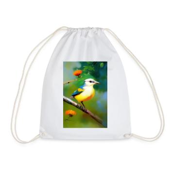 Bird on branch with flower blossoms - Drawstring Bag - white - Front