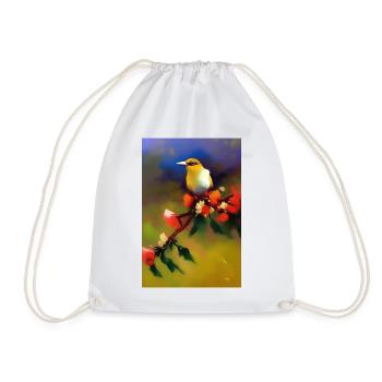 Oiseau sur branche avec des fleurs colorées - Sac de sport léger - blanc - Devant