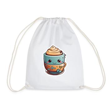 Koffein-Glückseligkeit: Süße Kaffeetasse - Turnbeutel - Weiß - Vorne