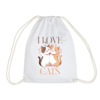 Katzen I Love Cats Liebe Umarmung Kuscheln Herz - Turnbeutel - Weiß - Vorne