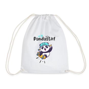 Pandastic Panda on Skateboard. - Drawstring Bag - white - Front