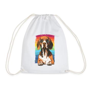 Beagle with sunglasses vintage rainbow - Drawstring Bag - white - Front