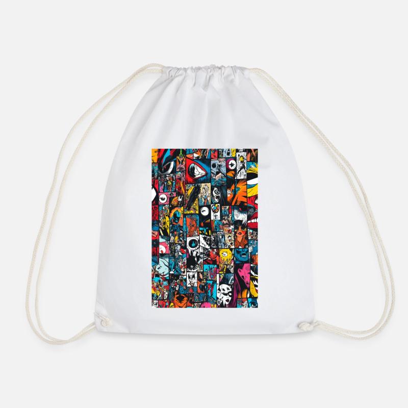Kaleidoscope Comic Collage - Drawstring Bag - white