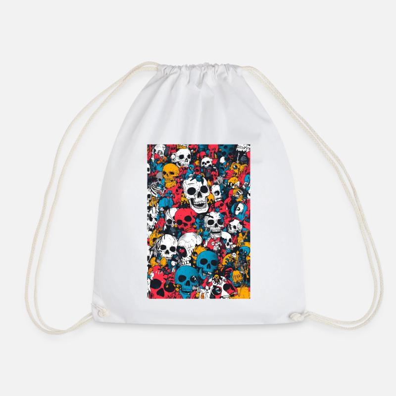 Colorful Skull Kaleidoscope - Drawstring Bag - white