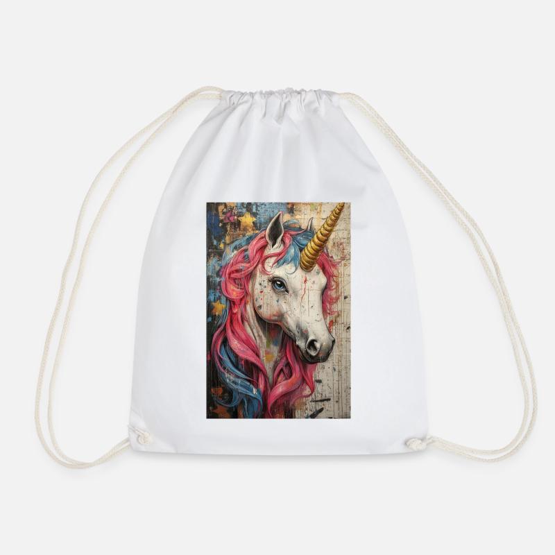 Unicorn Graffiti Neon Colors - Drawstring Bag - white