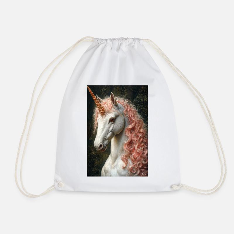 Unicorn in rosé marble light - Drawstring Bag - white