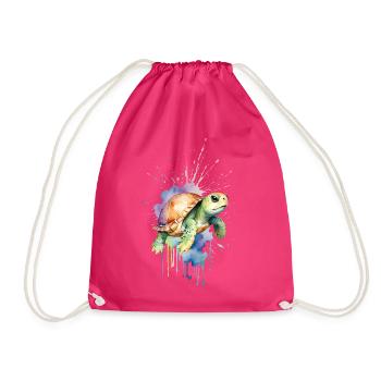 Serene Turtle - Watercolor - Drawstring Bag - fuchsia - Front