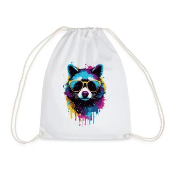 raton laveur coloré avec des lunettes de soleil - Sac de sport léger - blanc - Devant