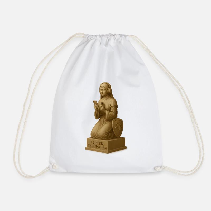 Meditative Listener Ghost Sculpture - Drawstring Bag - white