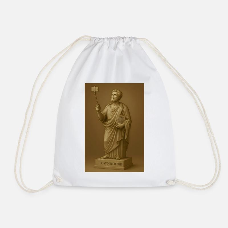 Baroque philosopher with selfie stick - Drawstring Bag - white