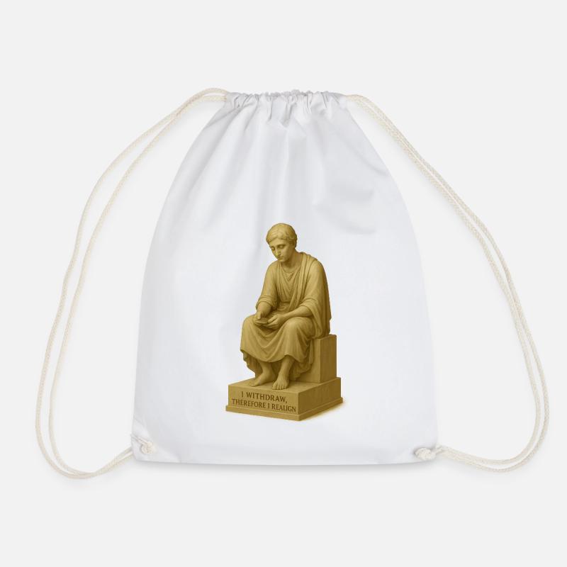 Thoughtful Thinker Sculpture - Drawstring Bag - white