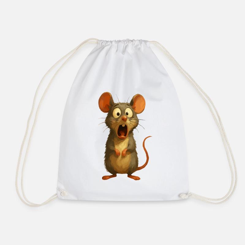 Funny Cartoon Mouse Surprised Comic Animal Motif - Drawstring Bag - white