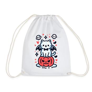 Pumpkin Cat - Drawstring Bag - white - Front