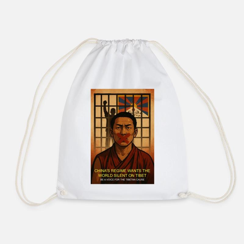 Tibet Justice Protest Artwork - Drawstring Bag - white