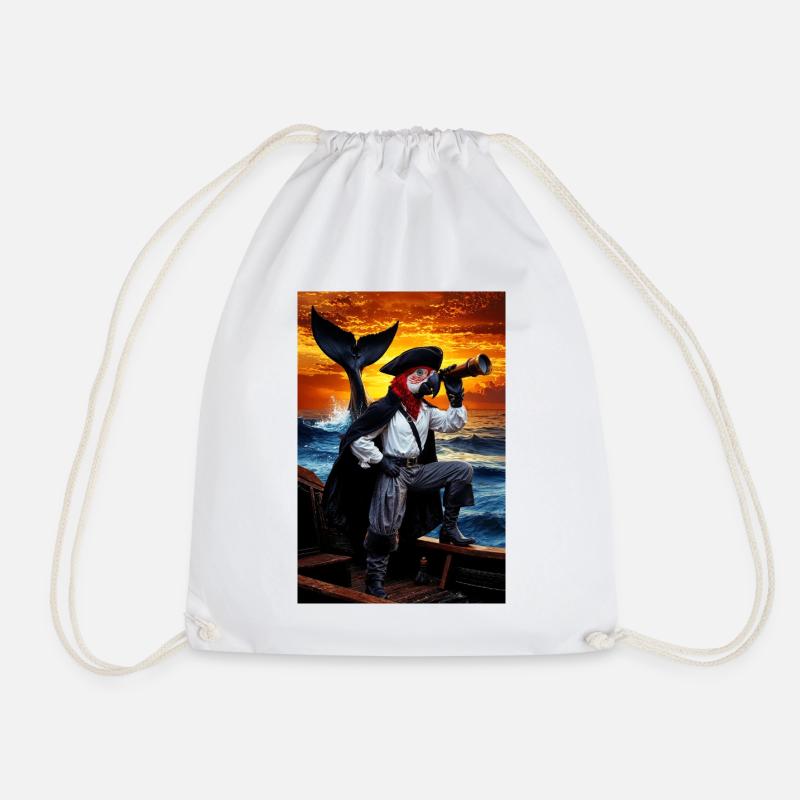 Pirate Humanoid Parrot - Drawstring Bag - white