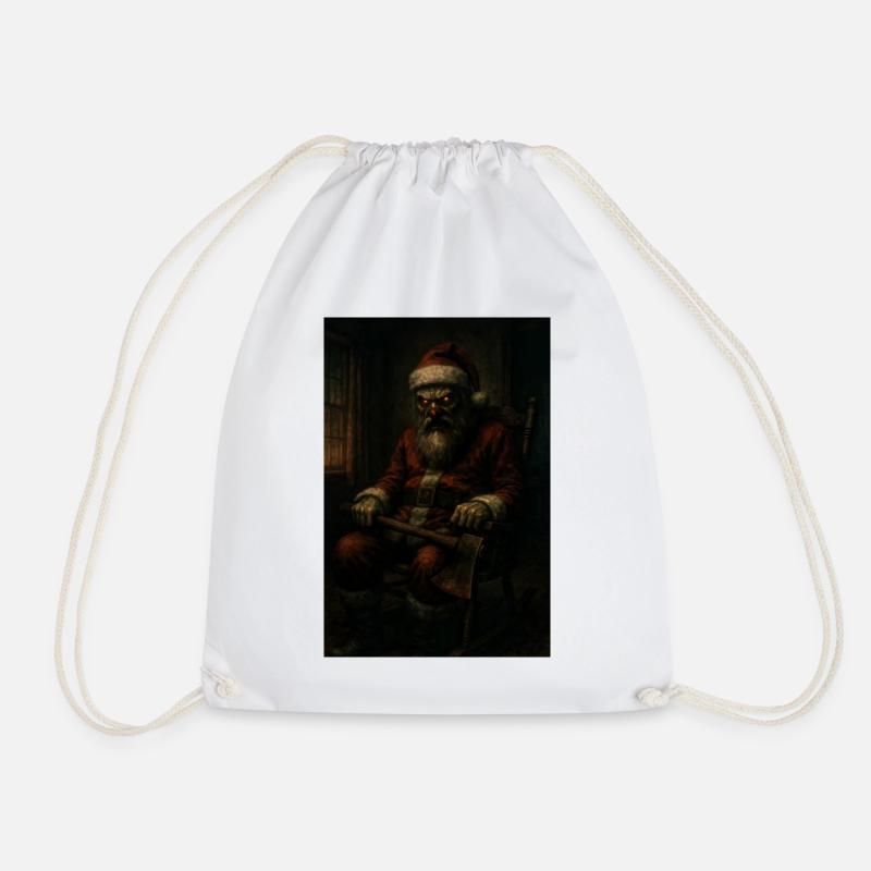 Dark Santa Claus with Axe - Drawstring Bag - white