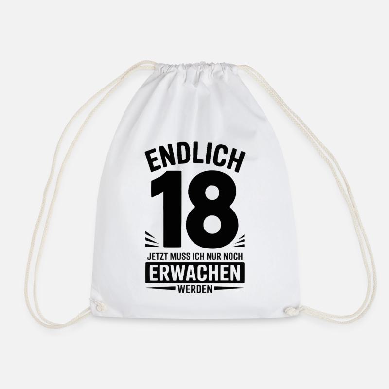 Finally 18 – Funny birthday shirt for adults - Drawstring Bag - white