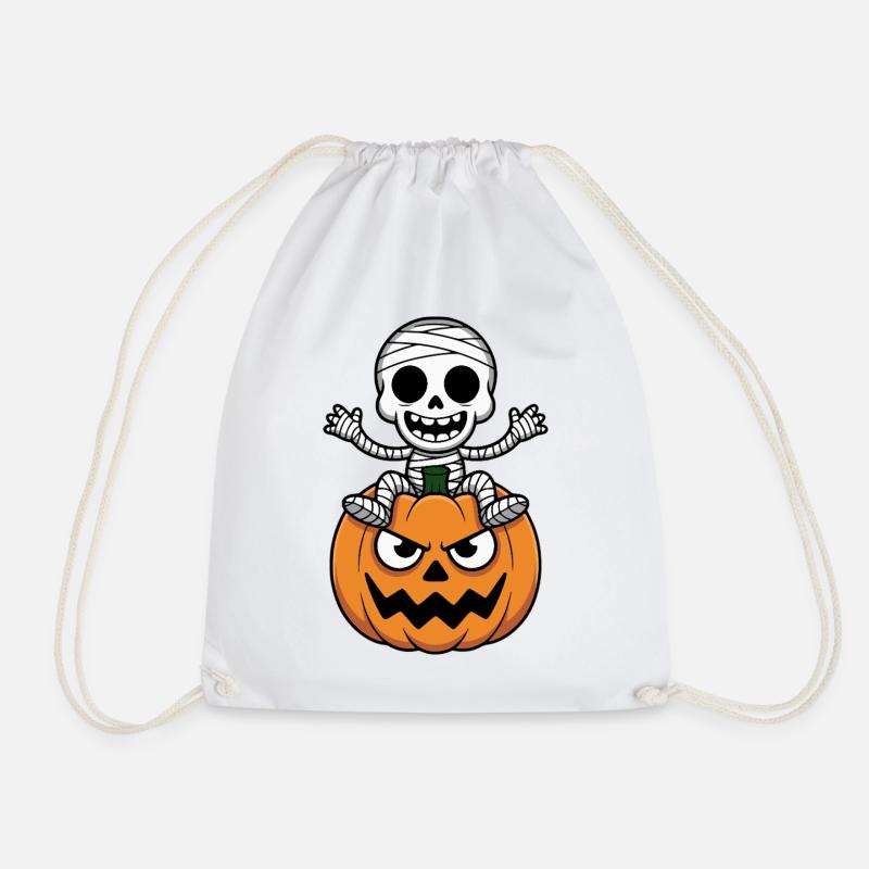 Halloween Skeleton on Pumpkin - Drawstring Bag - white