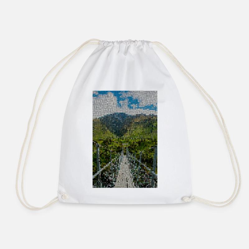 Path through green mountain landscape - Drawstring Bag - white