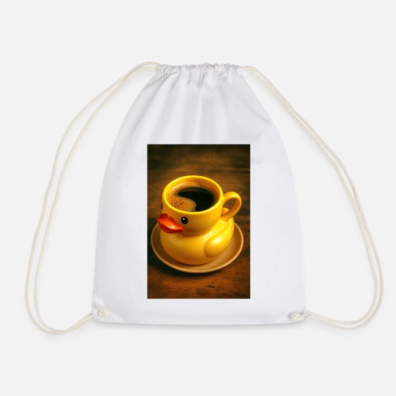 Bath duck as a coffee cup - Drawstring Bag - white