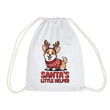 Christmas Corgi – funny dog with antlers and pooh - Drawstring Bag - white - Front