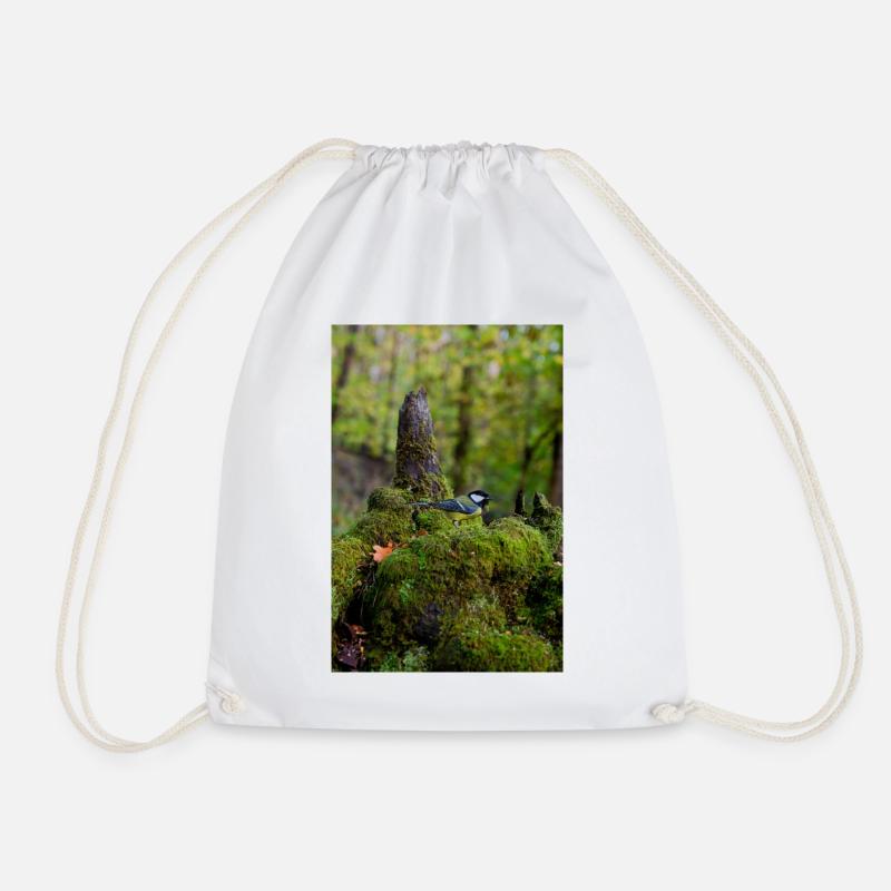Mossy Forest Bird in Quiet Glade - Drawstring Bag - white
