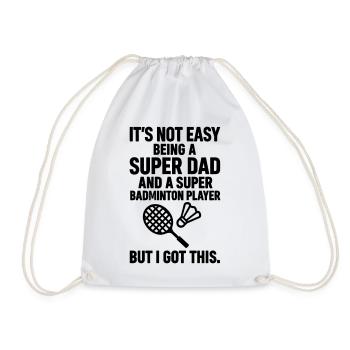 Badminton – Super Papa Badminton Player - Drawstring Bag - white - Front