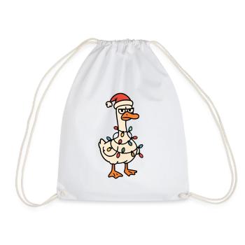Ente mit Lichterkette und Santa-Hut - Turnbeutel - Weiß - Vorne