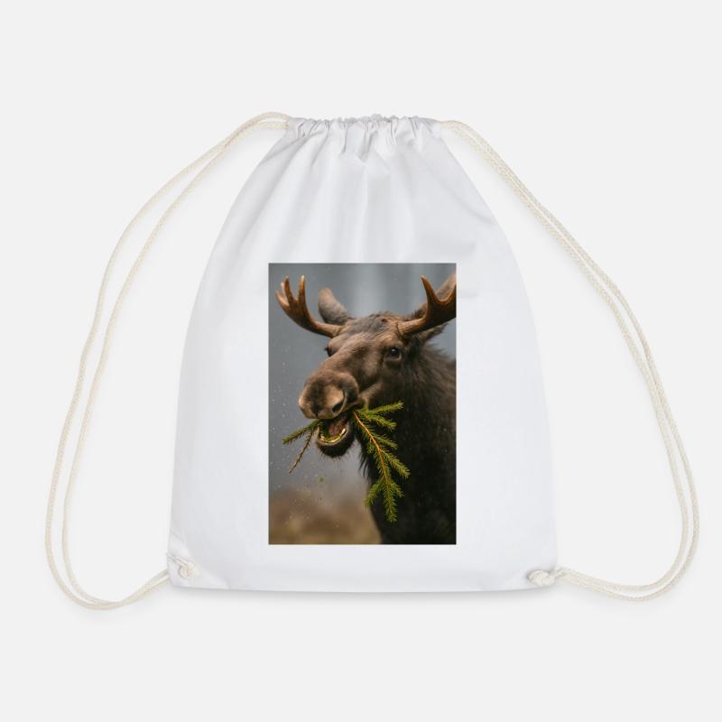 Moose in snow with spruce twigs - Drawstring Bag - white