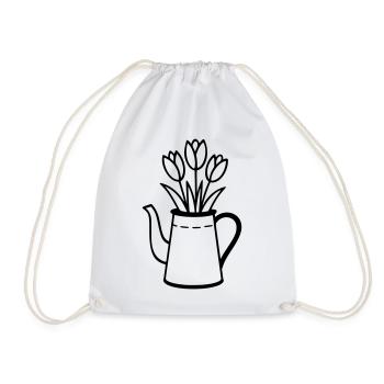 Jug with tulips – spring flower motif - Drawstring Bag - white - Front