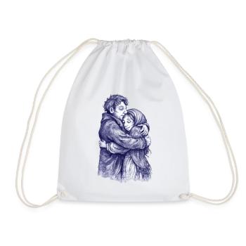 Lovers | Blue Hug Couple Sketch - Drawstring Bag - white - Front
