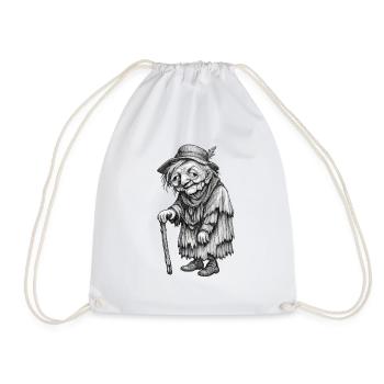 Old Wanderer with Staff | Grandma's rags - Drawstring Bag - white - Front