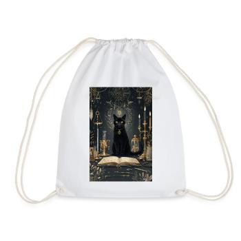 Midnight Cat Alchemist - Drawstring Bag - white - Front