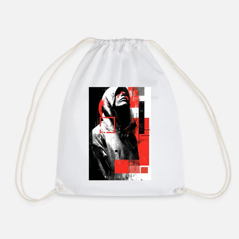 Glitch face in red gloss - Drawstring Bag - white