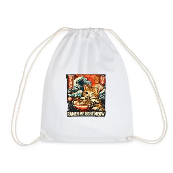 Ramen Cat Kanagawa - Drawstring Bag - white - Front